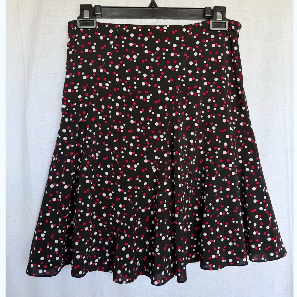 Y2K Polka Dot Star City Whimsigoth A-Line Skirt Black Red White Retro Jr Size 11